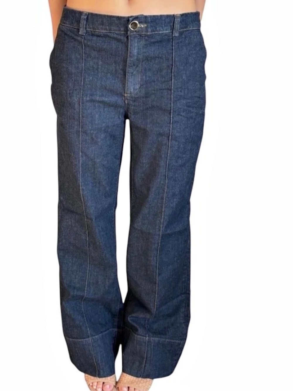 Zara Mid Rise Wide Leg Dark Wash Denim Jeans Size Large